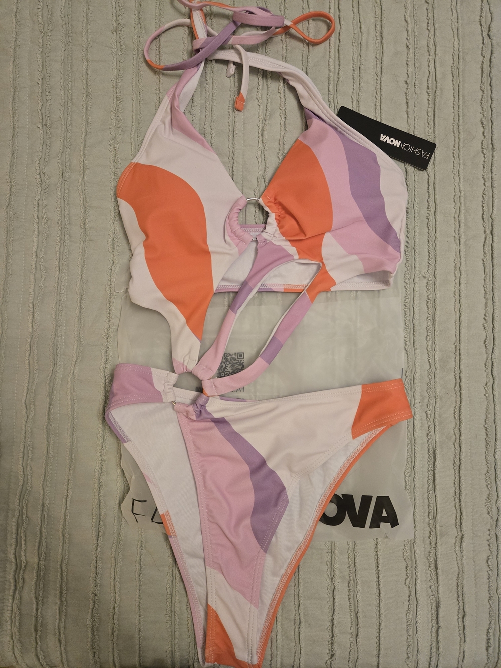 Fashion Nova Multicolor Halter Cutout Bikini - Pink, Orange, Purple